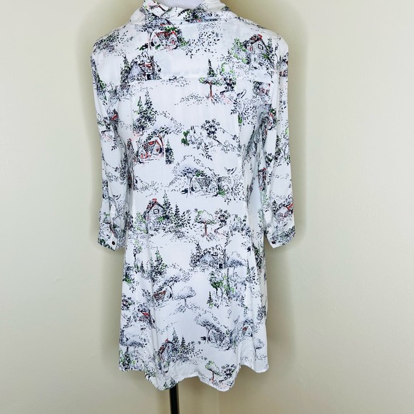 Anthropologie Maeve Swing Blouse SMALL Toile Novelty Tie Neck 3/4 Sleeve Button - Picture 10 of 12